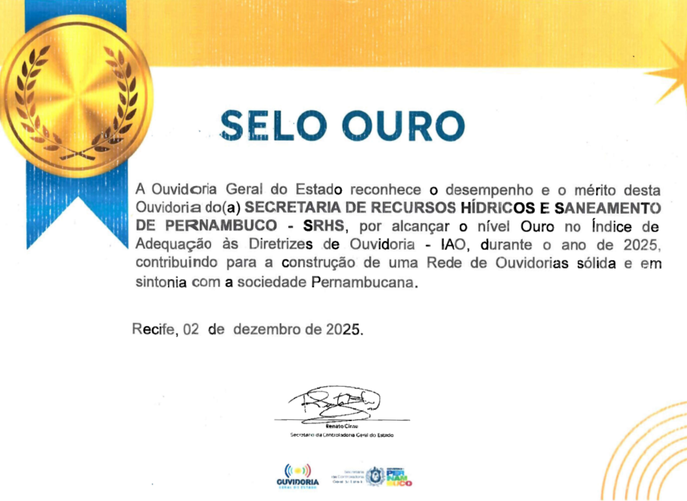 A Ouvidoria da SRHS alcançou mais de 80% dos critérios estabelecidos pela Ouvidoria Geral do Estado para receber o selo ouro. Foto: divulgação - SRHS/PE